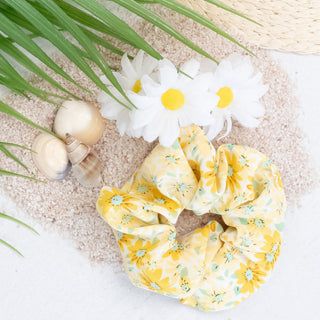 Daisy Mixed Print Hair Scrunchy in Light Yellow and Various Colors