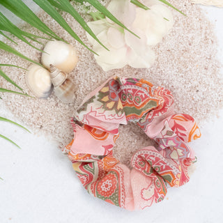 Floral and Paisley Print Hair Scrunchy in Light Pink and Various Colors