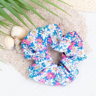 Daisy Mixed Print Hair Scrunchy in Light Blue and Various Colors
