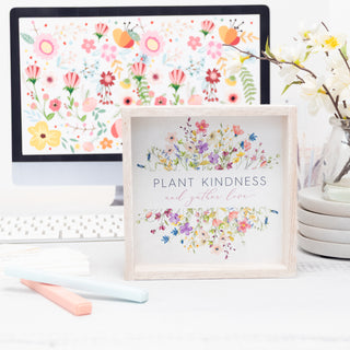 Plant Kindness and Gather Love Small Wooden Framed Canvas