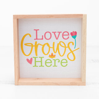 Love Grows Here Small Wooden Framed Canvas Art Print