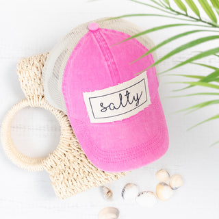 Salty Frayed Patch with Mesh Baseball Cap in Hot Pink