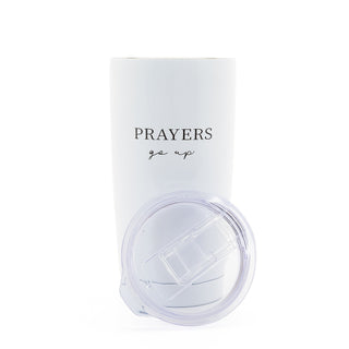 Prayers Go Up, Blessings Come Down 20 oz White Travel Tumbler
