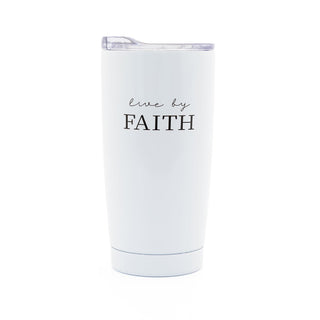 Live by Faith 20 oz Travel Tumbler White with Clear Lid
