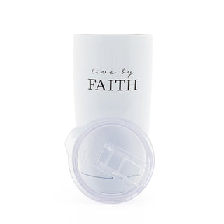 Live by Faith 20 oz Travel Tumbler White with Clear Lid