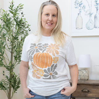 Vintage Fall Pumpkin and Retro Flowers Graphic Tee