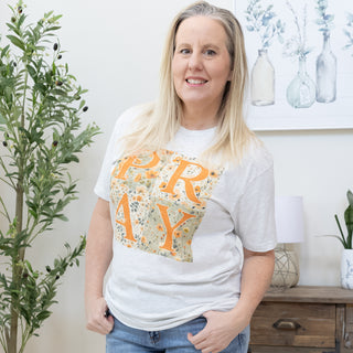 Pray Four Squares with Fall Flowers Graphic Tee