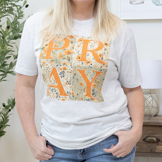 Pray Four Squares with Fall Flowers Graphic Tee
