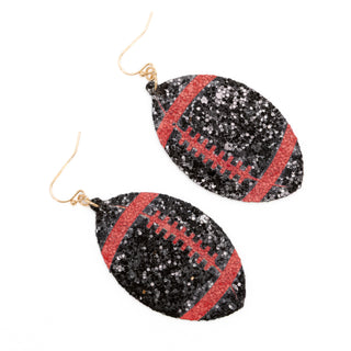Football Shape Black and Red Sparkle Dangle Earrings