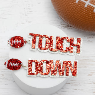 Football Touch Down Red and White Sparkle Earrings