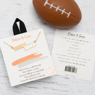 Game Day Orange and White Pendant Gold-tone Necklace