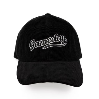 Game Day Embroidered Corduroy Baseball Cap in Black
