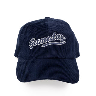 Game Day Embroidered Corduroy Baseball Cap in Navy Blue