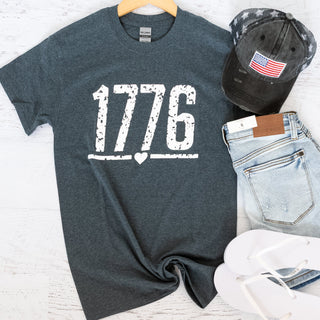 1776 Heart Graphic Tee in Vintage Dark Gray Short Sleeves