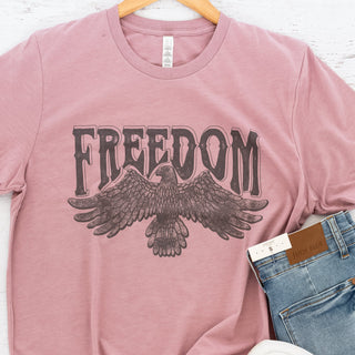 Freedom Eagle Graphic Tee in Dusty Plum with Short Sleeves
