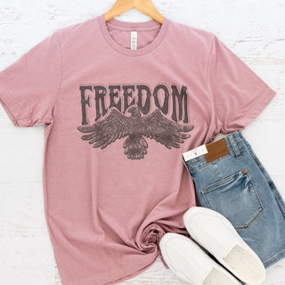 Freedom Eagle Graphic Tee in Dusty Plum with Short Sleeves