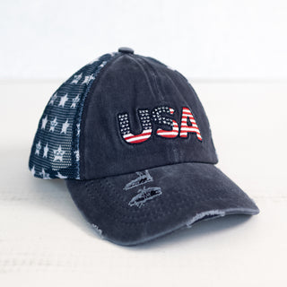 USA Vintage with Stars Mesh Ponytail Cap – Regular Fit - Bennett Avenue Boutique