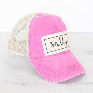 Salty Frayed Patch with Mesh Baseball Cap in Hot Pink
