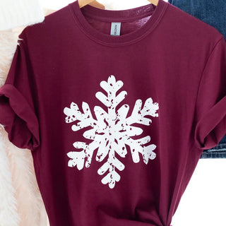 Distressed White Snowflake Graphic Tee Short Sleeves Judson