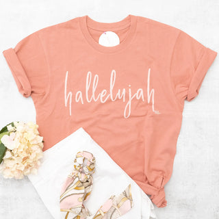 Hallelujah Script Writing Graphic Tee in Dust Mauve Short Sleeves Never Lose Hope Designs