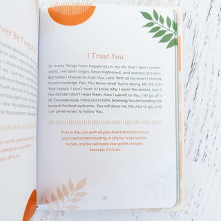 Open book with a page titled 'I Trust You' on a wooden surface
