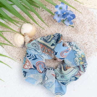 Floral and Paisley Print Hair Scrunchy in Light Blue and Various Colors - Bennett Avenue Boutique
