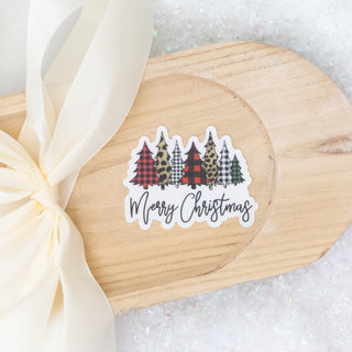 Merry Christmas Christmas Trees Plaid Sticker