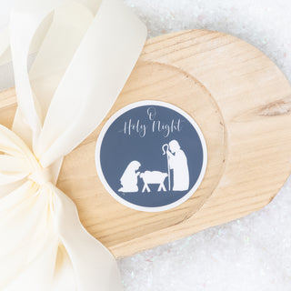 Oh Holy Night Manger Round Christmas Sticker