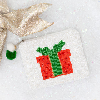 White and Red Christmas Gift box Coin Bag Holiday Accessory