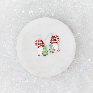 Christmas Gnome Earrings with Christmas Trees Silver-Tone