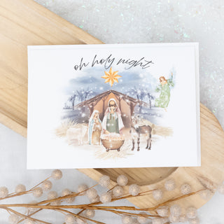 Oh Holy NIght Manger Christmas Greeting Card