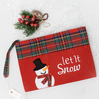 Let it Snow Christmas Plaid Gift Pouch Holiday Accessory