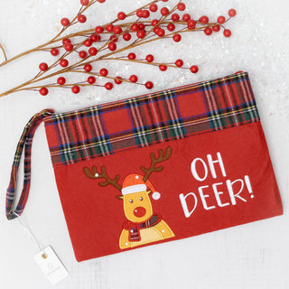 Oh Deer Rodolph Christmas Plaid Gift Pouch Holiday Accessory