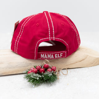 MAMA ELF Plaid Embroidered Baseball Cap in Red - Bennett Avenue Boutique