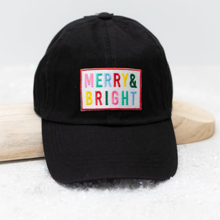 Merry Bright Colorful Embroidered Baseball Cap in Black - Bennett Avenue Boutique