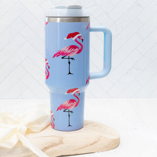 Christmas Flamingos with Santa Hats 40oz Stainless Steel Tumbler