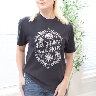 His Peace Our Hope Snowflake & Twinkle Stars Black Graphic Tee