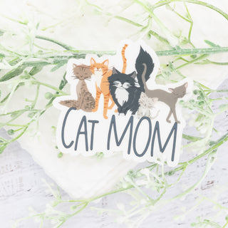 Cat Mom with 5 Fluffy Cats of All Types - Sticker