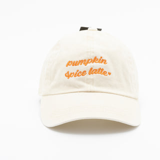 Pumpkin Spice Latte Embroidered Baseball Cap in Cream 