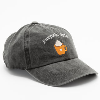 Embroidered Pumpkin Spice Latte Baseball Cap in Black 