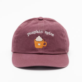 Embroidered Pumpkin Spice Latte Baseball Cap in Plum 