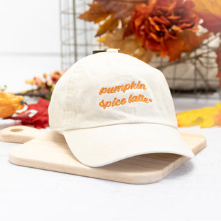 Pumpkin Spice Latte Embroidered Baseball Cap in Cream 