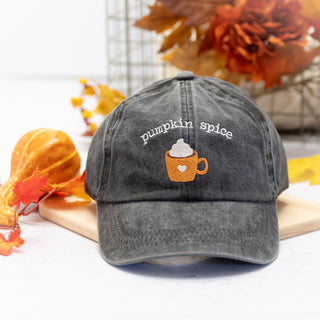 Embroidered Pumpkin Spice Latte Baseball Cap in Black 