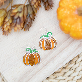 Stained Glass & Glitter Pumpkin Drop Earrings