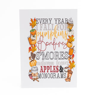 Fall Pumpkins, Bonfires, S'Mores Autumn Leaves Greeting Card 