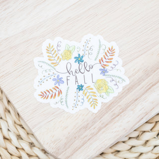 Hello Fall Sticker with Fall Swag & Flowers 