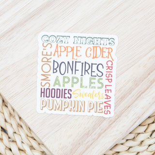 Cozy Nights, Pumpkin Pie, Crisp Leaves, Smore's Sticker 