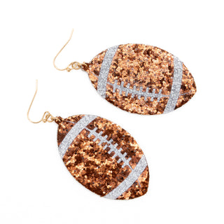 Football Shape Brown and White Sparkle Dangle Earrings - Bennett Avenue Boutique