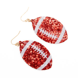 Football Shape Red and White Sparkle Dangle Earrings - Bennett Avenue Boutique