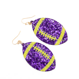 Football Shape Purple and Yellow Sparkle Dangle Earrings - Bennett Avenue Boutique